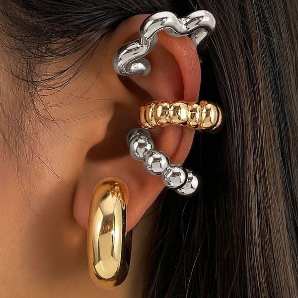 C-Shaped Ear Cuffs Droplet Texture Ear Studs Set No-Piercing Ear Clips Fashionable Exaggerated Cross-Border Jewelry 260612