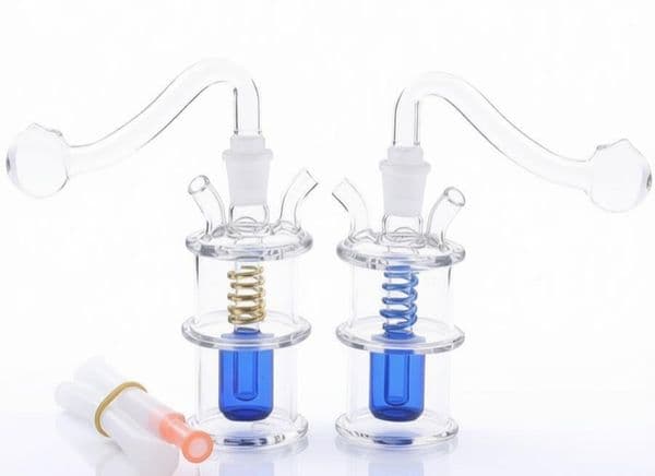 Wholesale Colorful Mini Glass Oil Burner Bong Spiral Water Bong Set Hookah with 10mm male smoking oil banger bowl and Soft hose Smoking