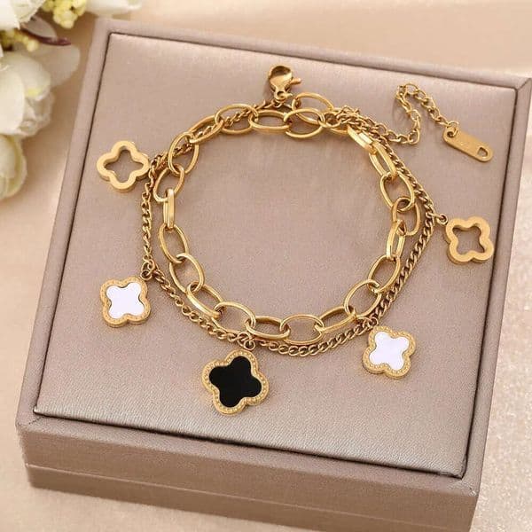 Clover Bracelet For Women Luxury Designer jewelry double layer 4 Leaf Bracelets 18K Gold Silver Plate Agate Diamond Fashion Charm Chain Wedding Gift PartyAAAA+