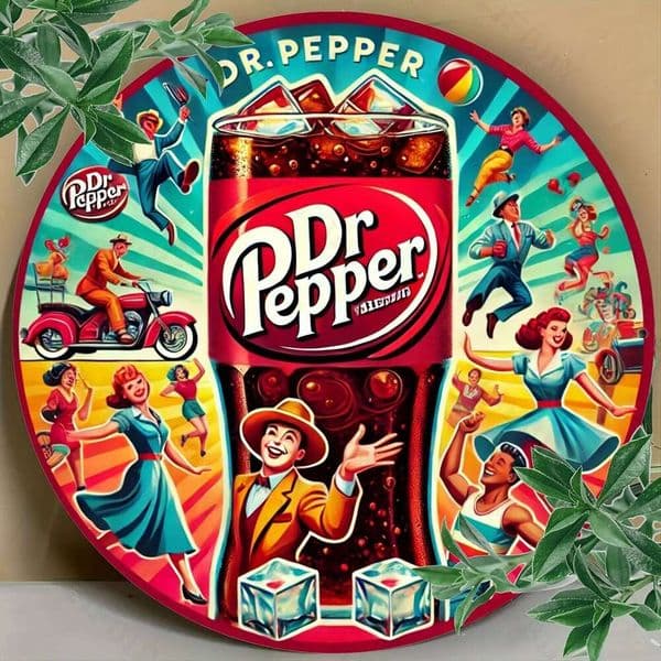1PC 8x8" Vintage Dr Pepper Aluminum Sign - Retro Round Metal Wall Art 26L0613