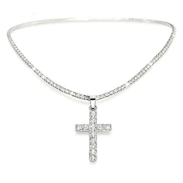 1PC Fashion Sparkling Cross Pendant Necklace For Women Men Hip Hop Silver Color Twisted Chain Necklaces Exquisite Bling Jewelry W260613
