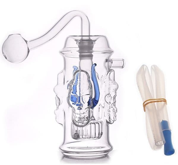 Wholeslae Mini Creative skull hookah Glass Oil Burner Bong 10mm female ColorfulWater Bongs pipe small Ash Catcher smoking pipes with banger bowl and silicone hose