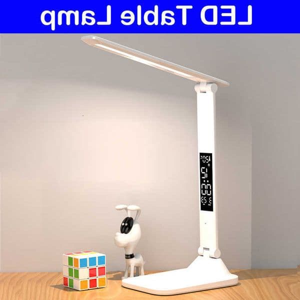Table Lamp USB Reading Folding Touch Dimmable Eye Protection With Alarm Clock Thermometer LED Desk Lamp USB Charge Night Light M260613