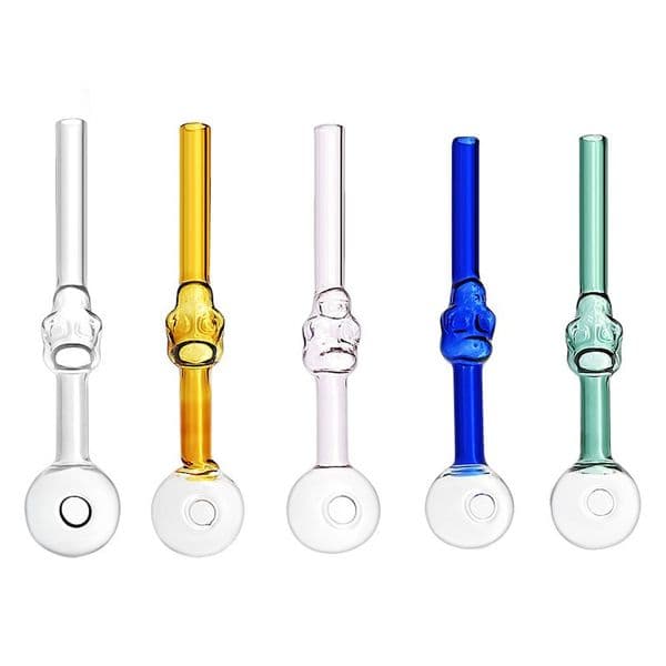 wholesale Cheap Mini colorful glass oil burner Pipe Smoking straight 12cm skull shape glass hand straw Pipes with big 30mm ball