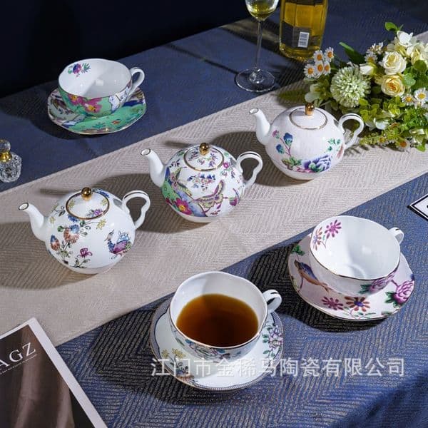 Neoclassical, British elegance, relief matte, British bone china teapot, coffee cup butterfly one-person set, convenient child and mother pot, single water cup pot, f
