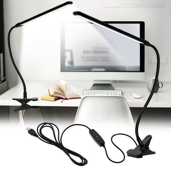 Clamp LED With Desk Lamp USB Power Dimmable Clip On 10 Brightness Level 3 Lighting Modes Flexible Study Table Reading Book Light M260613