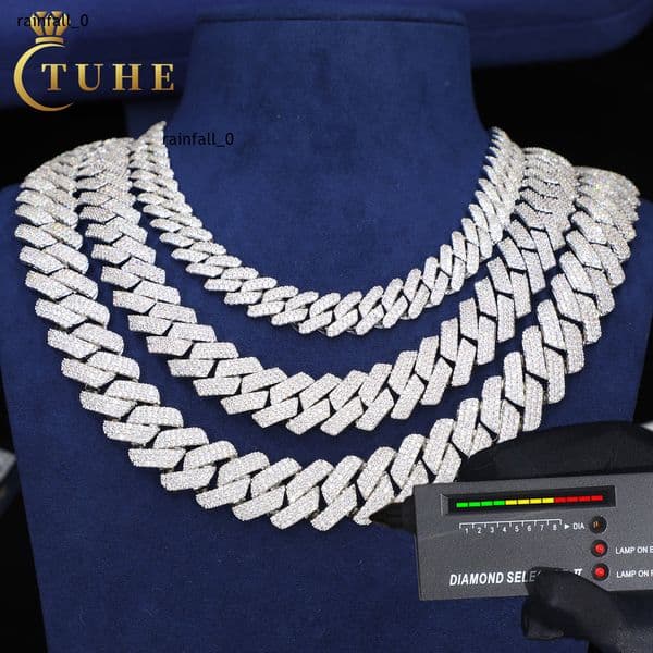 Fine Jewelry Hip Hop 6mm-20mm 925 Sterling Silver VVS Moissanite Diamond Iced Out Miami Cuban Link Chain Necklace for Men