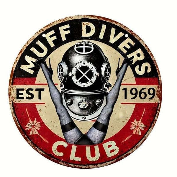 Vintage Aluminum Muff Divers Club Decorative Sign 8" Round Metal Tin Wall Mount Plaque Humorous Multipurpose Decor for Man Cave 26L0613