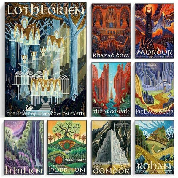 Tolkien Travel Wall Art Canvas Painting Middle Earth Landscape LOTR Poster Vintage Movie Prints Pictures Living Room Home Dec J260613