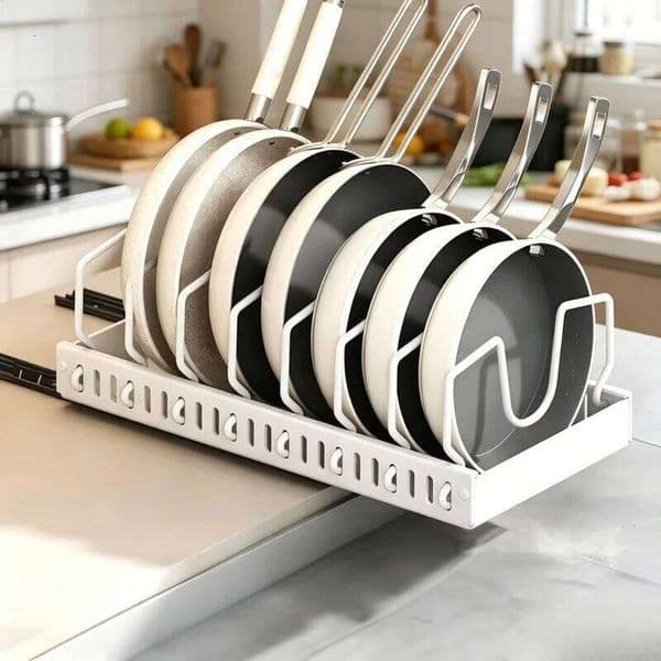 Pull Out Pots Pans Organizer for Under Cabinet, Storage Rack with Adjustable Dividers & Pot Lid Holder