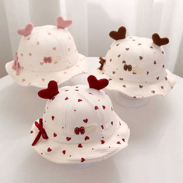 Baby Heart Print Cute Lover Bucket Hat Adjustable Baby Boys Girls Fisherman Cap Outdoor Toddler Kids Sunshade Basin Cap M260613