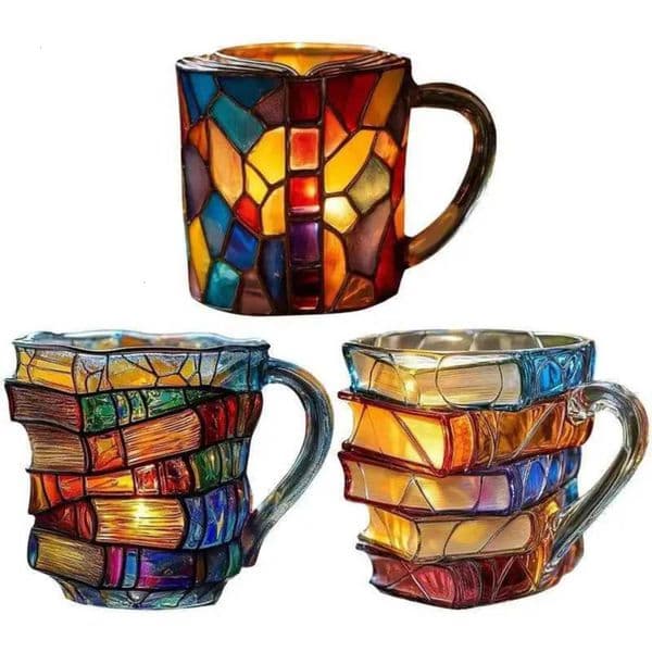 Luxury Designer Decor Cappuccino Colorful 3D Library Book Shelf Milk Tea Arabic Resin Glass Coffee Cup Kitchen room Mug Decoration For Home 1 36