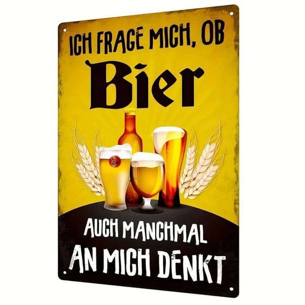 Vintage German Quote Metal Tin Sign (12x8 inches) - Retro Wall Art with Beer Mug and Winged Design, Perfect for Home Decor 26L0613