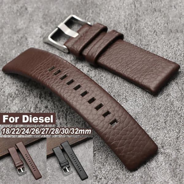 1822242627283032mm Lychee Pattern Cowhide Watch Band Soft Thin Leather Straps for Replacement Brown Black Bracelet 260610