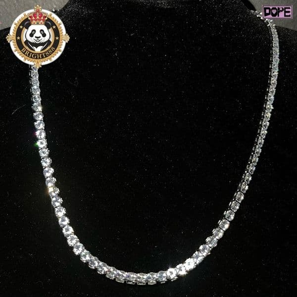 Wholesale Tennis Chain Rappers Necklace 925 Sterling Silver Sparkling 4mm Men Moissanite Tennis Chain