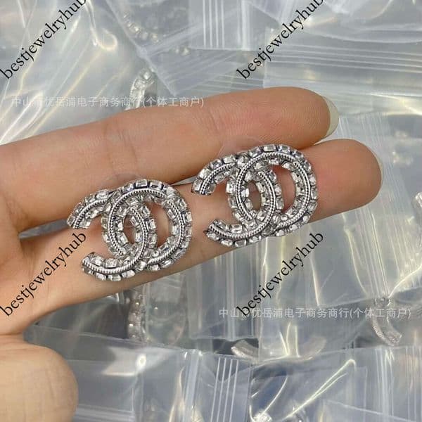 Channel Earrings cc Double C Square Stud for Women, Dia Earrings