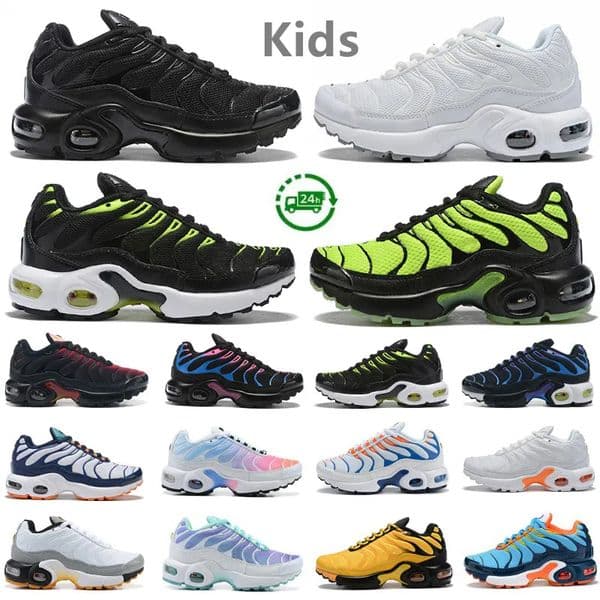 2025 Kids Shoes Athletic Tn Plus Tns Sneaker Triple Black White Red Rainbow Worldwide Kumquat Marina Preschool Girls Boys Babies Child Trainer Sports Sneakers