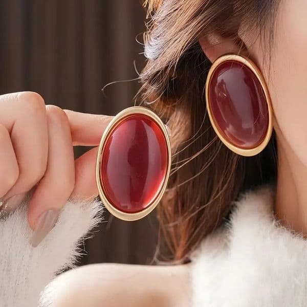 Vintage Ruby Stud Earrings large Geometric Oval earrings Red Resin Womens Earrings Party Wedding Jewelry Wholesale260611