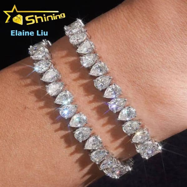 Luxury Hip Hop Fine Jewelry Sterling Silver 925 D Color VVS Moissanite Diamond Tennis Bracelet Pear Shape thumbnail 2