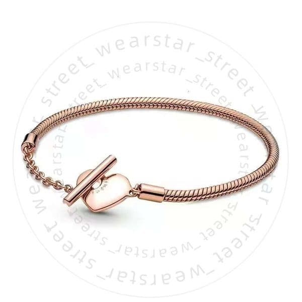 Pandova Snake Bone Chain Heart Charm Bracelet Designer Luxury Bangle O Type Beads Jewelry for Women Gift 634 2bf