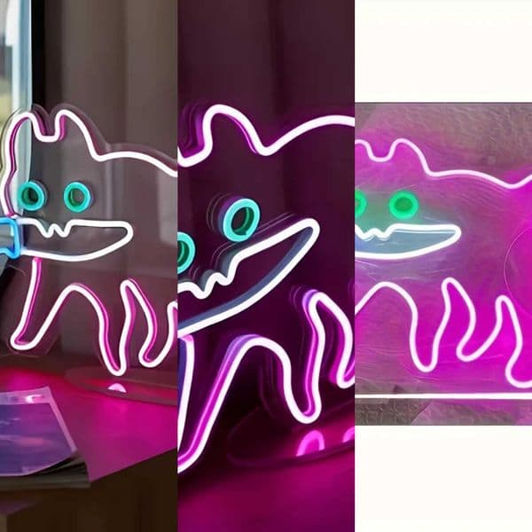 Knife A Cat LED With Neon Sign For Wall Decoration Wall Mounted Hanging Lights Cartoon Cat LED Neon Sign L260615