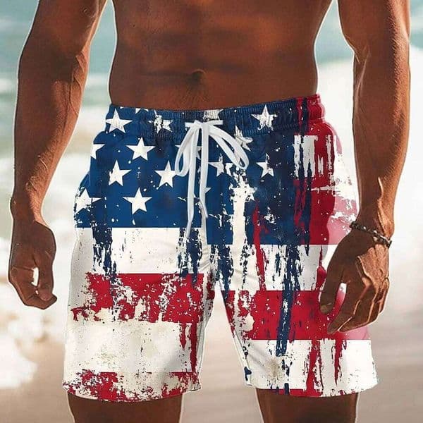 Men's American US Flag 250th Anniversary Beach shorts Board Shorts Hawaiian Holiday Pockets Drawstring Waist Men Clothing W260613