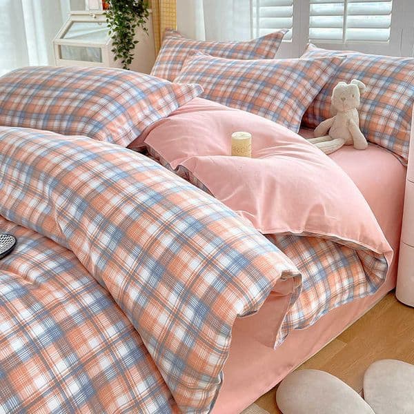 Japanese New Thick Sanded Plaid Quilt Cover Simple Printing Skin-Friendly Duvet Covers High-Quality Soft Bedding for Home Dorm D260615