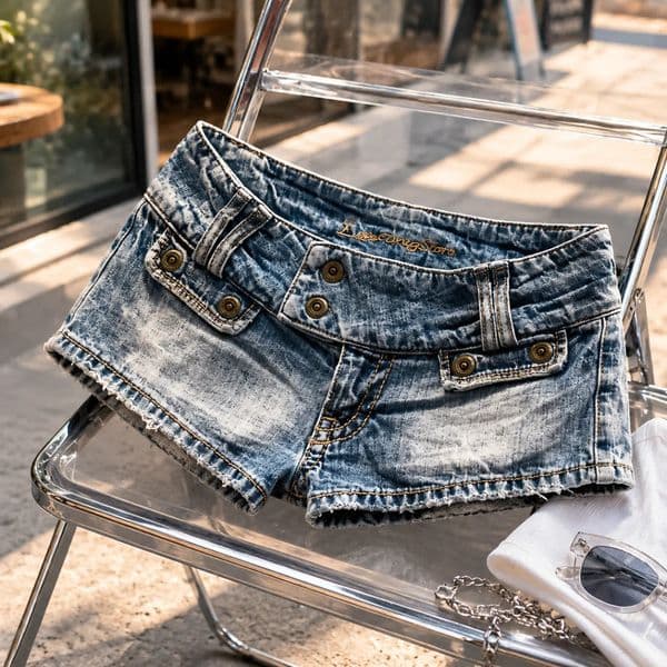 Y2k Women Denim Shorts Low Waist Slim Fit Gothic Sexy Washed Denim Shorts Retro Hip Hop Spicy Girl Streetwear Mini Button Shorts 260613