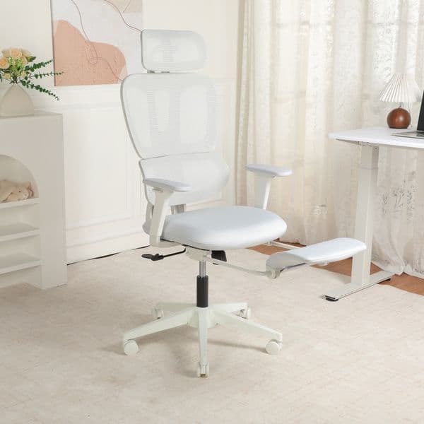 Ergonomic Office Chair with Footrest High-back Computer Chair with Dynamic Lumbar Support 2D Headrest & 4D Armrests Sponge Cushion & Mesh Back Home