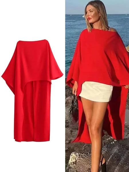 HH Women Asymmetrical Dress Solid Casual Loose Cape Style Long Dresses Woman Elegant Evening Dress vestido 260613