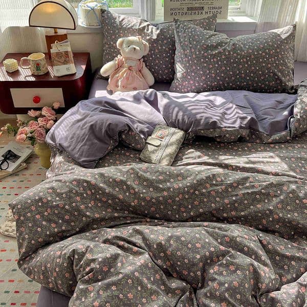 Floral Simple Bedding Set Korean Style Soft Bed Sheet Set Queen King Size Quilt Cover Set No Filling With case D260617