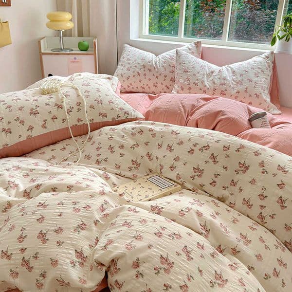 print Floral French Style Bedding Set Bubble cotton Duvet Cover Set Washed Cotton Flat Sheet set Queen For Girl Decor Home D260615