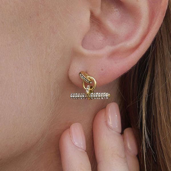 Women'S Rhinestone T-Bar Titanium Earrings Women'S Light Luxury Earrings For Daily Wear Jieding Niche Design Stainless Steel High End Jewelry
