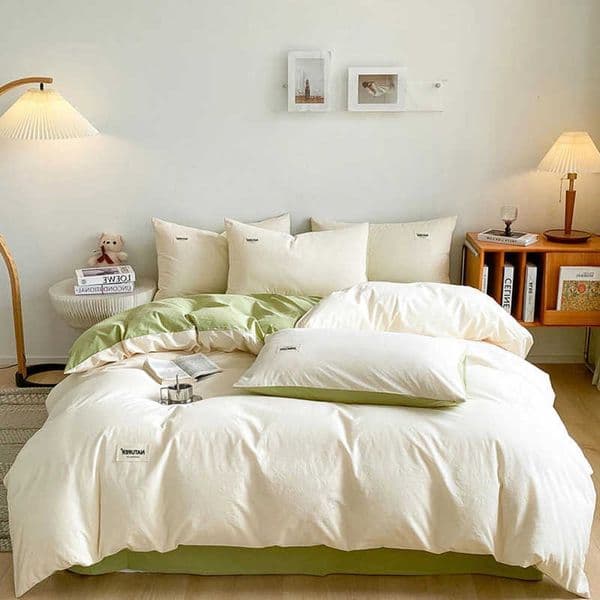 4Pcs 200X230Cm Cotton Fabric Fittend Sheet Bedding Set Solid Double-Sided Soft Duvet Cover Set A- Label Bed Linens for Home D260615