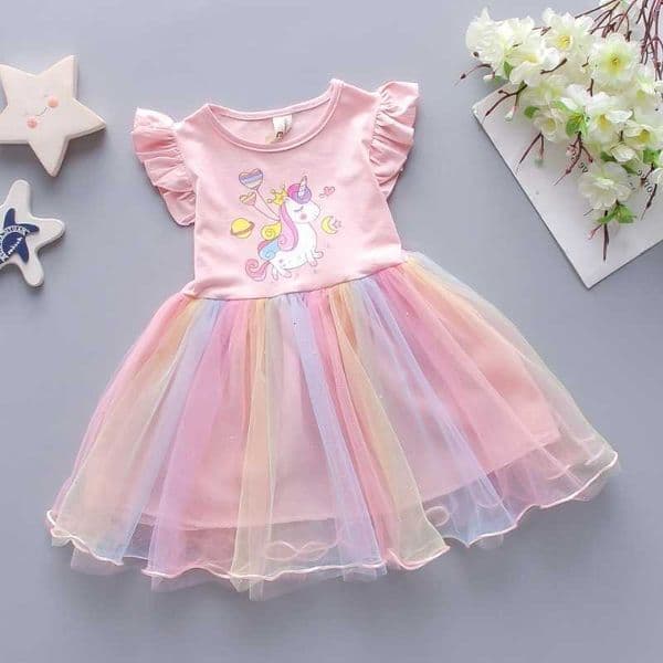 Dress Party Summer Princess for Girls with Flying Sleeves Childrens Clothing 3-8 Years Old Baby Dresses C260615