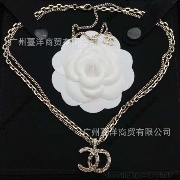 Designer channels necklace Double C Double-Layer Embossed Full Diamond Necklace Women Collarbone Chain Women cc necklace