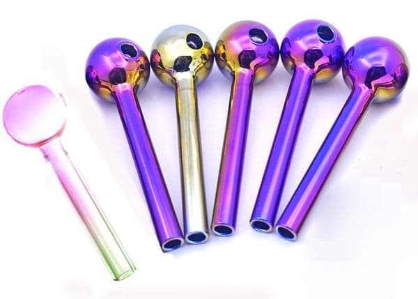 Wholesale 10CM Glass Oil Burner Pipe Mini Colorful Spoon Hand Tube Nail burining pipes for smoking Smoke Accessories straw