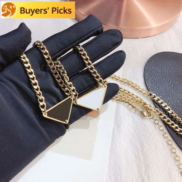 Classic Triangle Pendant Necklaces Black White Luxury Style Charm Women Spring Girl Love Birthday Gift Necklace Stainless Steel Long Chains Best price AAAAA