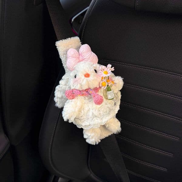 Car Rabbit Cute Seat Lop-Eared Belt Shoulder Pad Car Interior Anti-Wear Clothing Couple Plush Car Decoration Y260615