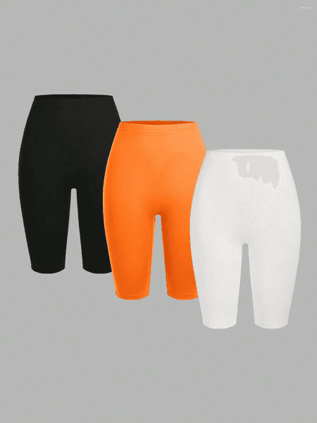 Women's Shorts 3 Pack Women Multi Color High Waist Solid Biker Stretchy Slim Knee Length Cycling Leggings For Daily Sports Workout Casua
