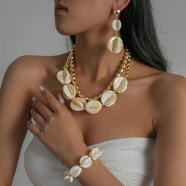 3 Pcs Multicolor Acylic Beads Bracelets for Women Girls Vintage Layered Chokers Necklace Earrings Fashion Party Jewelry Set K 260609