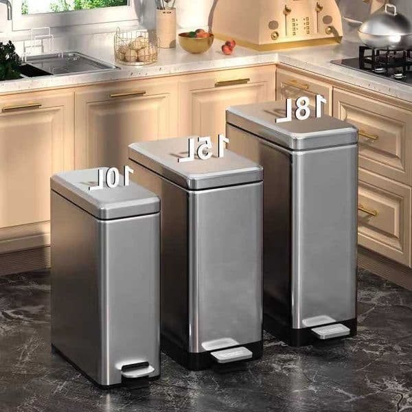 With Lid Garbage Can Feet Household Living Room Kitchen Foot Toilet Luxury Sewn Stainless Steel Large Capacity Customize C260615