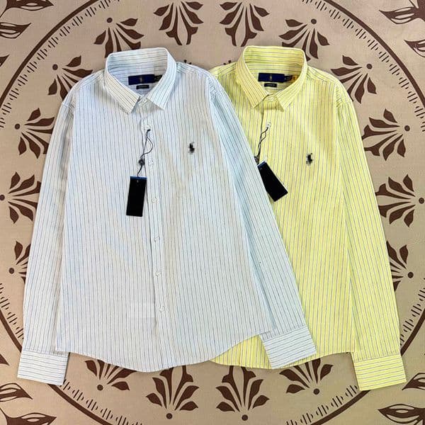 designer style shirt for men RL small horse embroidery logo classic pony Striped casual Slim Fit business Long sleeve women unisex polos Cotton Linen shirts tops #2277