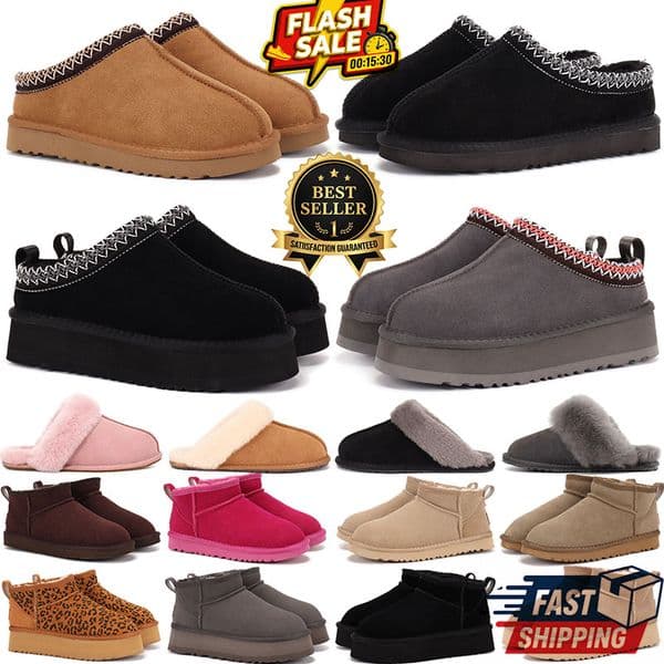 2026 Uggswoman Tasman Tazz Ultra Mini Slippers Suede Platform Mules Chestnut Black Keep Warm Casual Shoes Pantuflas Ciabatte Unisex 35-45