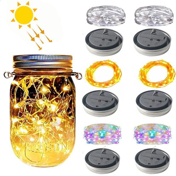 Mason Jar Lid Fairy Light Solar Power Waterproof Decorative DIY Jar Bottle Light Garden Decor Christmas Lights Wedding Decor 260616
