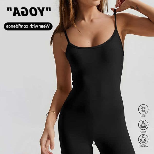 Spaghetti Flare Jumpsuit Sleeveless Bodycon Strap High Waist Bootcut Jumpsuit for Women breathable Yoga Workout Casual OutfitsR260616