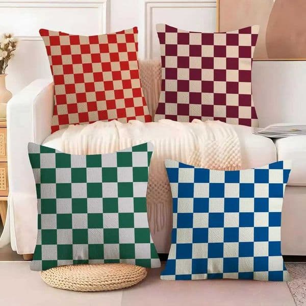 Cushion Checkerboard Plaid Cover Soft Plush Fabric Double-Sided Printed Sofa Cushion Cover for All Seasons He Decor Gift J260616