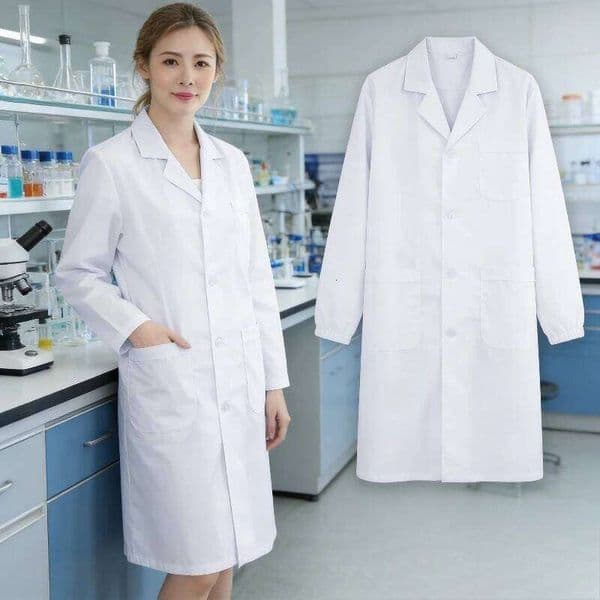 White Coat Long Sleeve Doctor Nurse Uniform Lab Gown For Hospital Clinic Work Wear