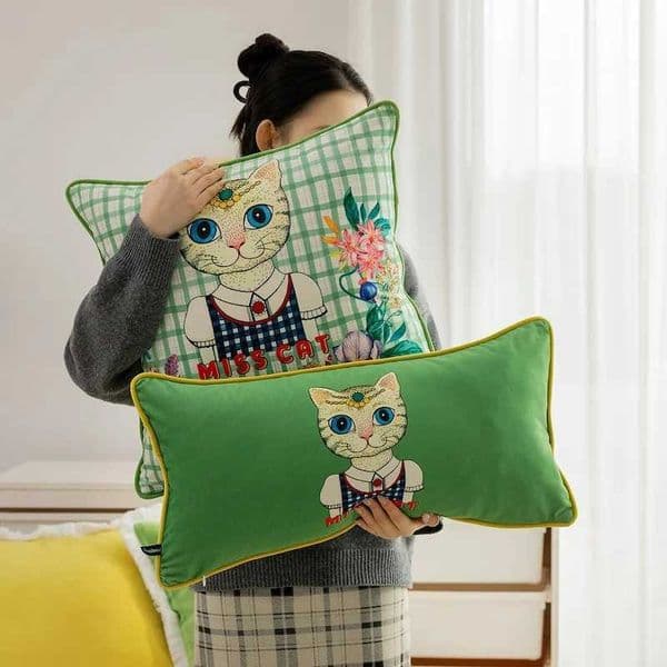 lows Green Cat w Velvet Cushion Case Modern Luxury Decorative low Cover For Sofa Chair He Decorations J260616