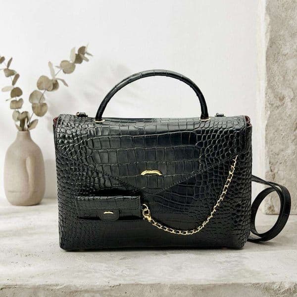 Women Briefcase Top Handle Flap Designer Bag Luxury Handbag Mirror quality cc Crocodile grain Cowhide Leather Tote Bag Chain Quilted Purse Crossbody Shoulder Bag